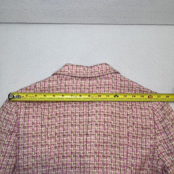 Moa Moa cropped fringe blazer jacket tweed pink tan cream women L - Picture 13 of 14